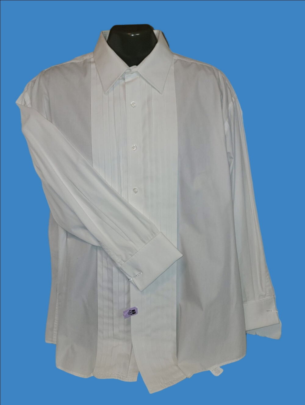 PERRY ELLIS EVENING White Pleated Tuxedo Shirt With French Cuffs Sz 17&1/2